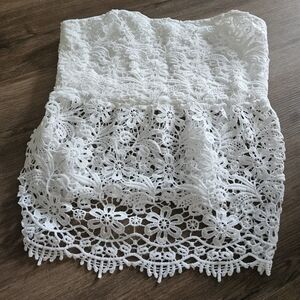 White Lace Strapless Top